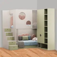 GENERICO - Camarote Infantil Venecia+ Cabecera + Estante 1.5 plz - 2 Niveles