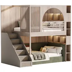 GENERICO - Camarote Infantil Pisa + Cabecera + Estante 1.5 plz - 2 niveles