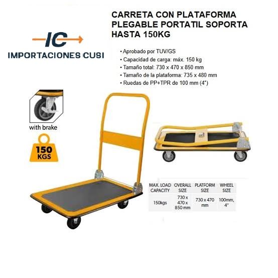Carro de Carga Plataforma Plegable (base metálica) 150 Kg.