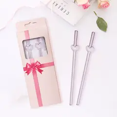 GENERICO - Set de 2 Sorbetes de Borosilicato con Detalle en Corazón