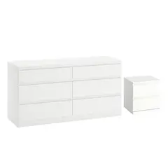 GENERICO - Comoda Melamina Blanco 1.20m + Velador Blanco 2 cajones