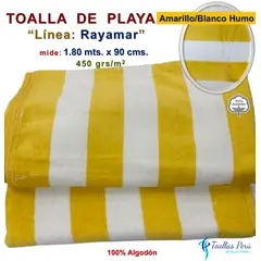 TOALLAS PERU DETALLES Y MAS - Toalla de Playa o Toallón: Amarilla/Blanco_H - 100% Algodón 450 grs/m2