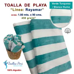 TOALLAS PERU DETALLES Y MAS - Toalla de Playa o Toallón: Verde_T/Blanco_H - 100% Algodón 450 grs/m2