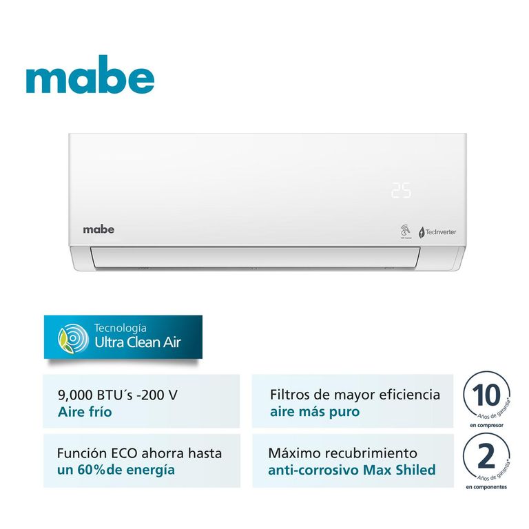 Aire Acondicionado 220v 9000 BTU Blanco Mabe MMI09CDBWCCC1