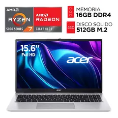 ACER - Laptop Amd Ryzen 7 5700U RAM 16GB SSD 512GB Pantalla 15.6” FULL HD