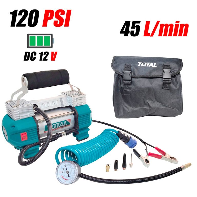Mini Compresora Aire Portatil Auto Vehiculos 12V TTAC2506 120PSI Dos Pistones