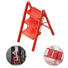 GENERICO - Escalera metálica plegable portátil multifuncional de 3 Pasos ROJO