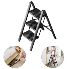 GENERICO - Escalera metálica plegable portátil multifuncional de 3 Pasos Negro
