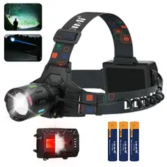 LIDIMI - Linterna de Cabeza Recargable con Zoom y Luz Trasera Potente