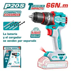 TOTAL TOOLS - TALADRO PERCUTOR ATORNILLADOR 20V 66NM INDUSTRIAL 13MM BRUSHLESS TIDL
