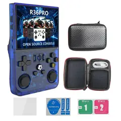 OVOTOUMI - Consola Portatil Retro Game R36S Pro 64GB Azul y Estuche