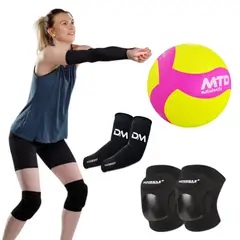 MTD - KIT VÓLEY PREMIUM PELOTA RODILLERAS MANGAS NEGRO TALLA S