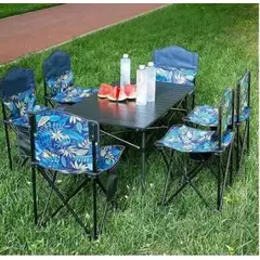 GENERICO - Mesa + 6 Sillas Plegable De Camping Terraza Flores