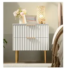 TU MESITA - Velador Mesa de Noche Rosmery Acanalada color Blanco 2 cajones