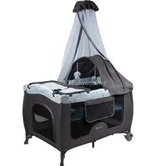 EBABY - Cuna Corral Mecedora y Cambiador Sally 716-4 CELESTE PLOMO