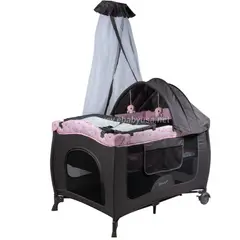 EBABY - Cuna Corral Mecedora y Cambiador Sally 716-4 ROSADO