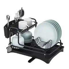 ELMEJORPRECIO - Escurridor De Platos De 2 Niveles De Aluminio Modelo 422 Negro