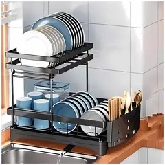 GENERICO - Escurridor de platos 2 niveles secador desmontable inoxidable