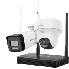 HIKVISION - Kit Inalámbrico de 4 MP NVS 4ch soporta hasta 512gb 1 Camara Bala Exterior + 1 Camara