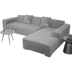 SALA FABULOSA - Funda de mueble modular SOFÁ CAMA 2 piezas Terciopelo liso con 2 fundas de cojines - Gris