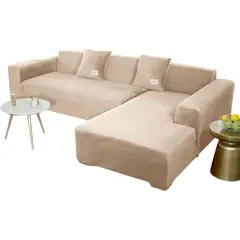 SALA FABULOSA - Funda de mueble modular SOFÁ CAMA 2 piezas Terciopelo liso con 2 fundas de cojines - Beige
