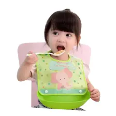 GENERICO - Babero silicona bebé impermeable ELEFANTE- VERDE -Generico