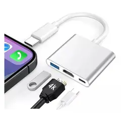 XTECH - Adaptador Multipuerto 3 en 1 HDMI, USB 3.0, USB-C para iPhone 15 / 16