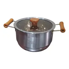 WELL BEING - Olla de Acero Inoxidable 3 Litros- Tapa de Vidrio y Mangos de Madera