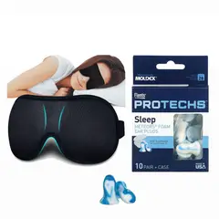 PROTECH - Tapones Para Oidos Pequeños 20ud USA + Antifaz Contorno 3D Unisex Liviano- Negro