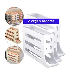GENERICO - 3 Pack Organizador dispensador y bandeja para huevos automático Blanco