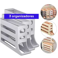 GENERICO - 3 Pack Organizador dispensador y bandeja para huevos automático Gris