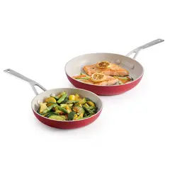 KITCHENAID - Set 2 Sartenes 21 y 25cm Aluminio Forjado Antiadherente Cerámico Rojo