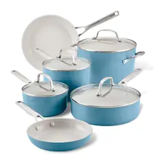 KITCHENAID - Batería 10pzs antiadherente cerámico aluminio anodizado Azul