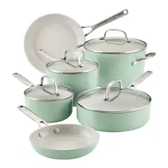 KITCHENAID - Juego de Ollas 10 Piezas Anonizado Duro Antiadherente cerámico Verde