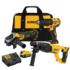 DEWALT - Taladro Perc 1/2" + Amoladora 4 1/2" + 1 Bat 20V + Rotomartillo SDS Plus