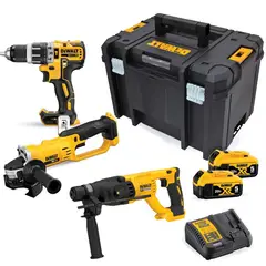 DEWALT - Taladro Perc 1/2" + Amoladora 4 1/2" 20V 2 Bat + TSTAK + Rotomartillo Sds Plus