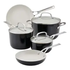 KITCHENAID - Batería 8Pzs Aluminio forjado antiadherente cerámico Negro
