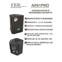 GENERICO - Parlante activo de 8 recargable USBBLUETOOTH potencia de 600W FBR
