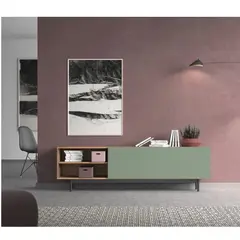 R&R MUEBLES - Mueble de TV Moderno Meneses Marrón/Verde 2 Puertas