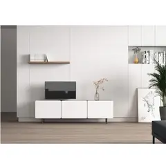 R&R MUEBLES - Mueble de TV Moderno Zac Marrón/Blanco 3 Puertas