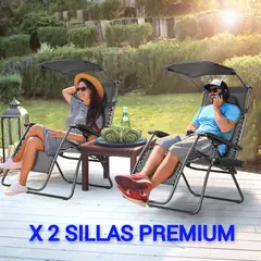 GENERICO - 2 SILLA PLEGABLE GRAVEDAD CERO RECLINABLE PLAYA TERRAZA JARDÍN CAMPING CON SOMBRILLA BANDEJA PREMIUM