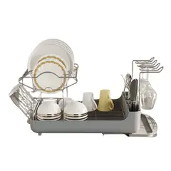 ELMEJORPRECIO - Escurridor de 2 Niveles con Soporte para Copas Modelo Pinpin Gris