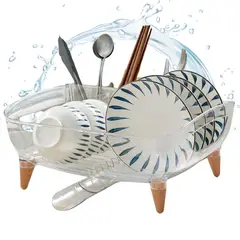 ELMEJORPRECIO - Escurridor de Platos con Drenaje Giratorio Camila Transparente