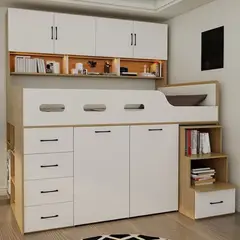 GENERICO - Cama Multifuncional Melamina Reggio - Blanco y Marrón