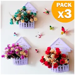 KELLER - Pack X3 Macetero Decorativo Maceta Colgante de Pared Casita L10 MD