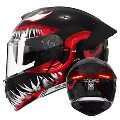 UNIVERSAL - CASCO MOTO DOBLE VISOR ROJO BRILLO CON LUZ LED - TALLA L