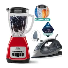 OSTER - Combo Plancha Compacta Oster y Licuadora de 2V con Pulsador Rojo