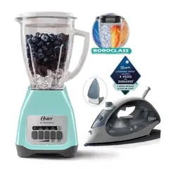 OSTER - Combo Plancha Compacta y Licuadora de 2V con Pulsador Blanco