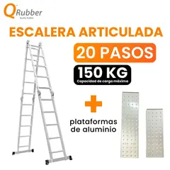 QRUBBER - Escalera multiposición articulada aluminio 20 peldaños 5.7 M + Plataformas
