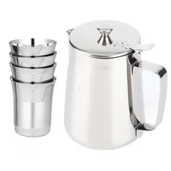 GENERICO - Jarra de agua de acero inoxidable 2 L + 4 vasos